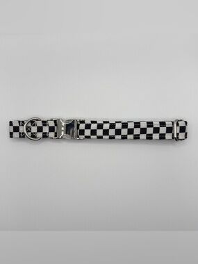 Handmade Black & White Checkerboard Buckle Collar